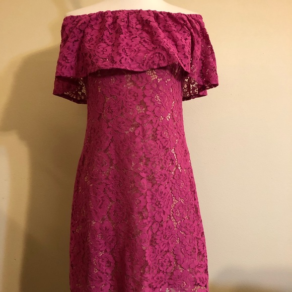 Eliza J Lace Purple Pink Off the Shoulder Dress - Picture 5 of 14